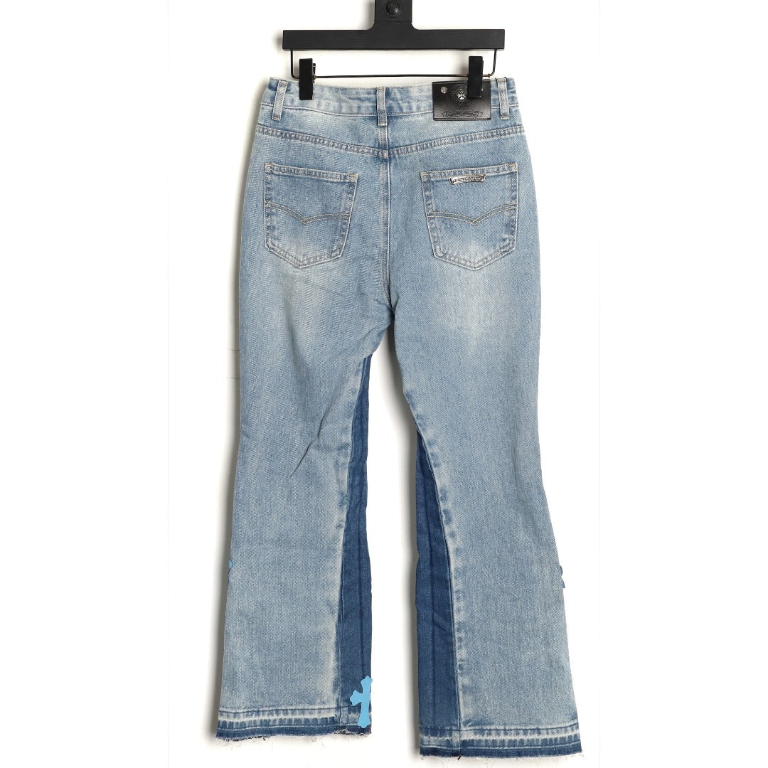 Cross Patch Flare Denim Jeans Light Blue