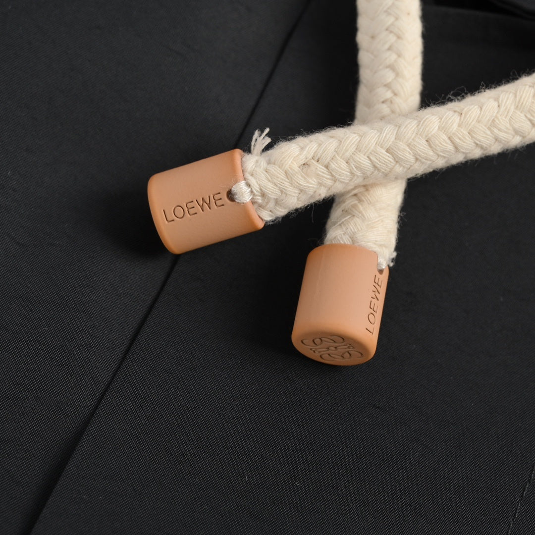 Anagram Leather-Pocket Hooded Parka Black