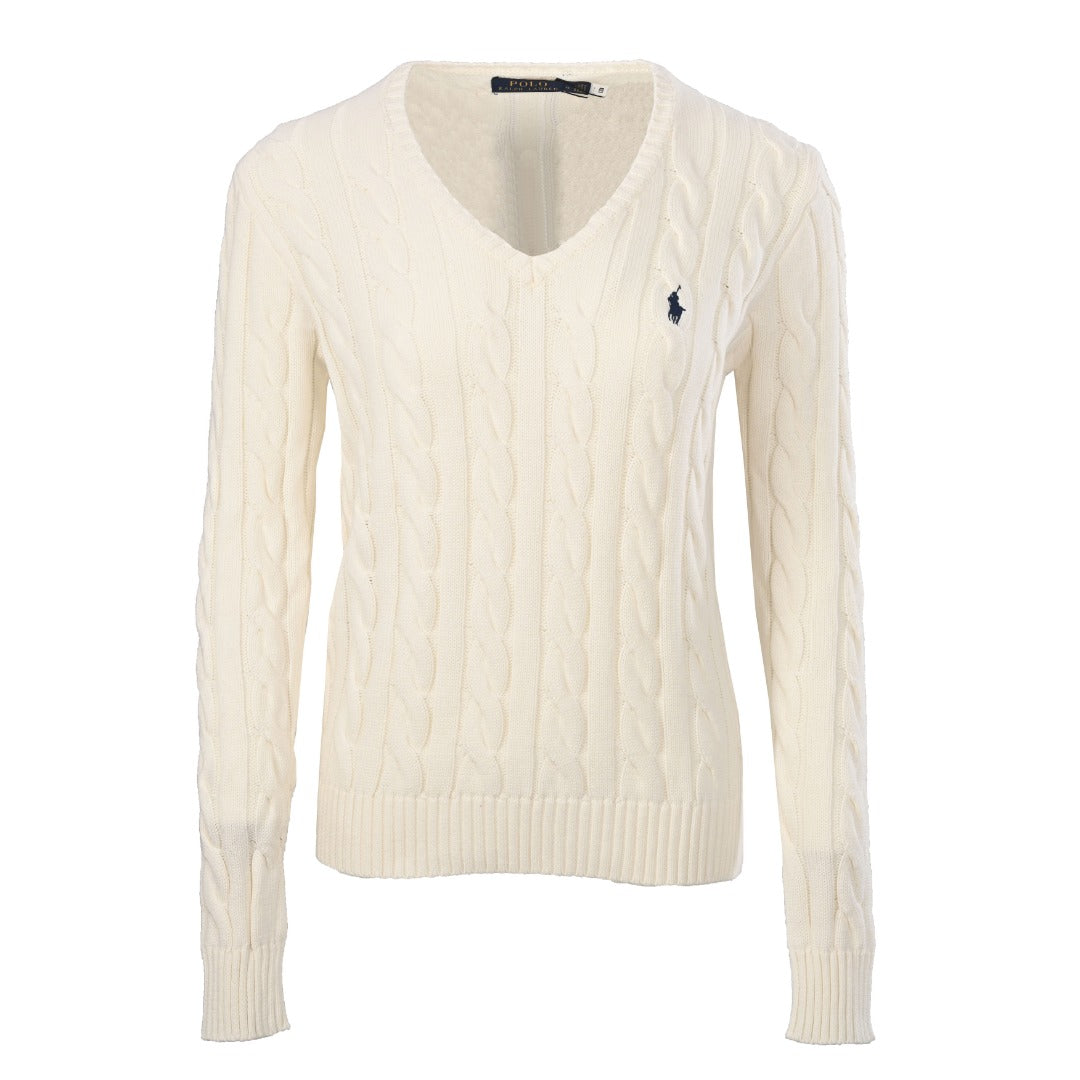 Cable-Knit V-Neck Sweater Cream