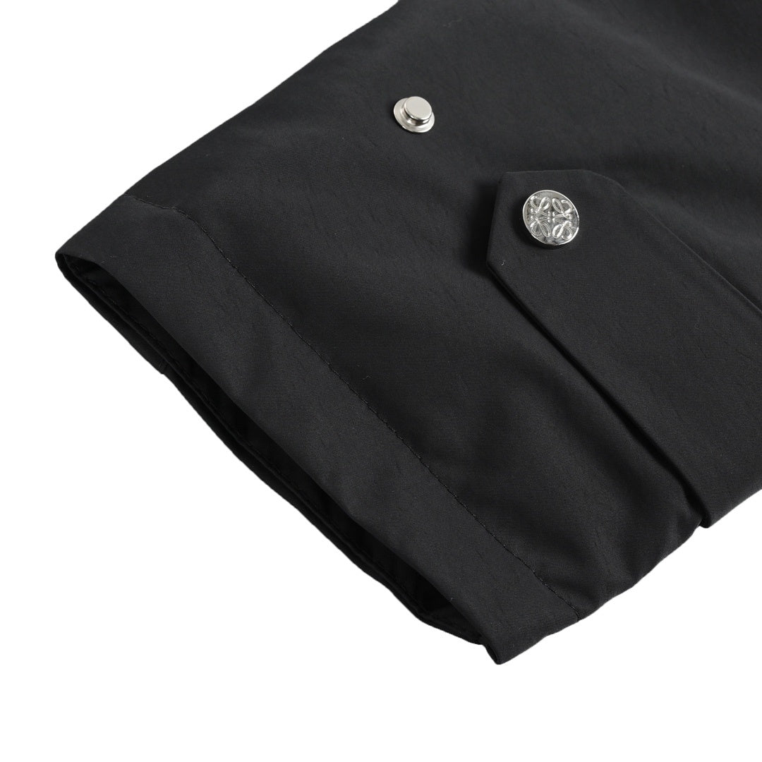 Anagram Leather-Pocket Hooded Parka Black