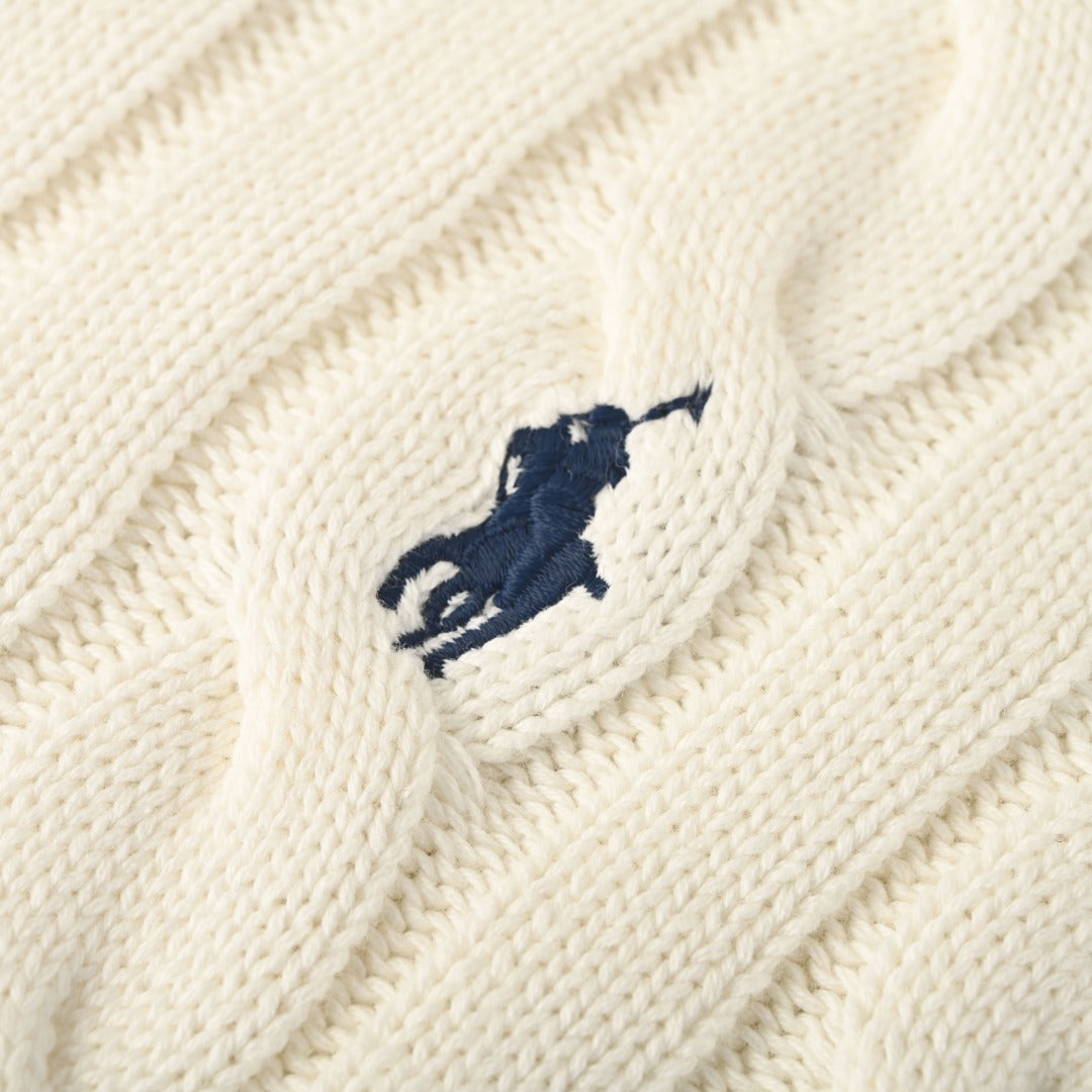 Cable-Knit V-Neck Sweater Cream