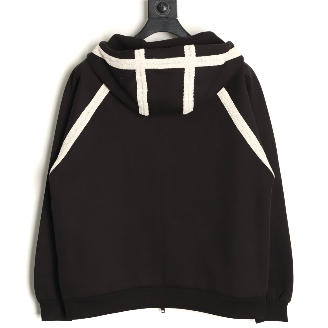 Anagram Piped Zip-Up Hoodie Black