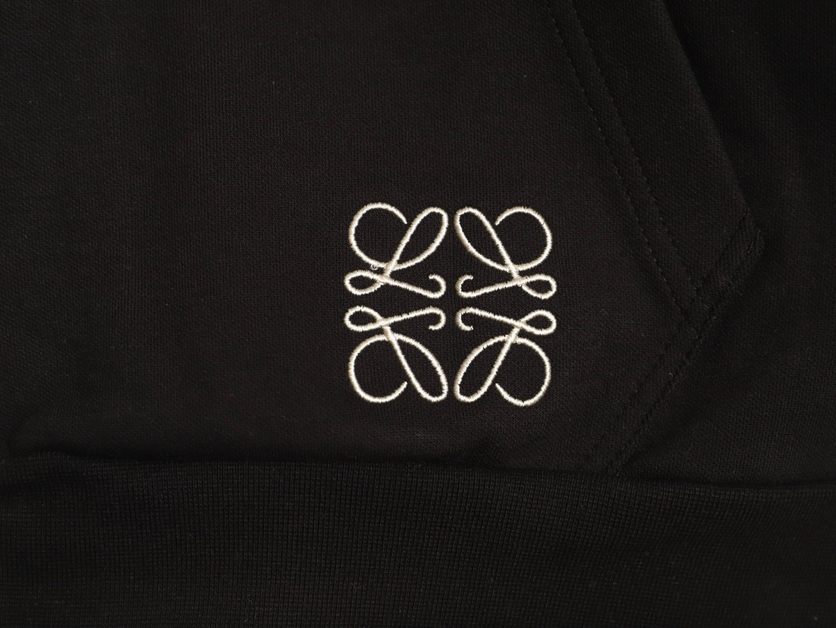Anagram Piped Zip-Up Hoodie Black