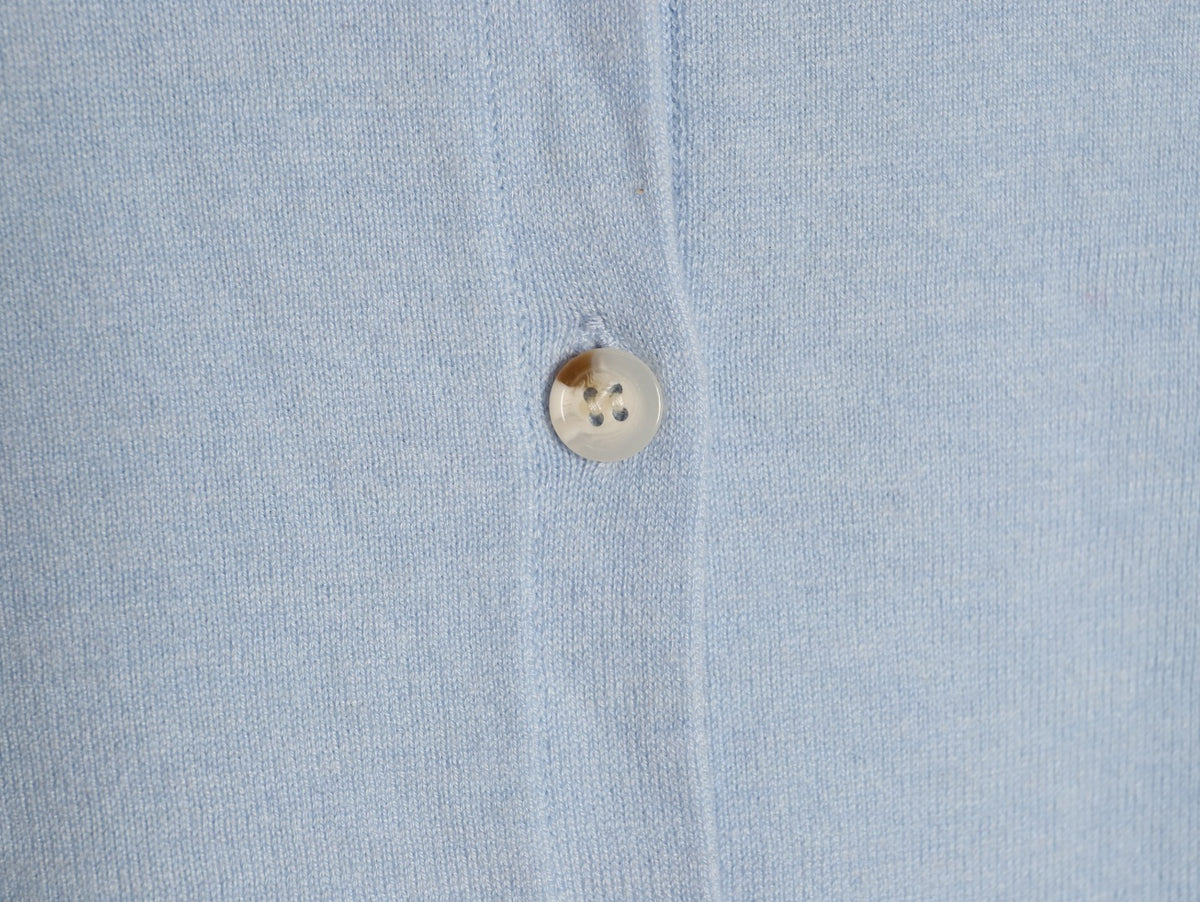 Stretch Cotton-Blend Crewneck Cardigan Light Blue