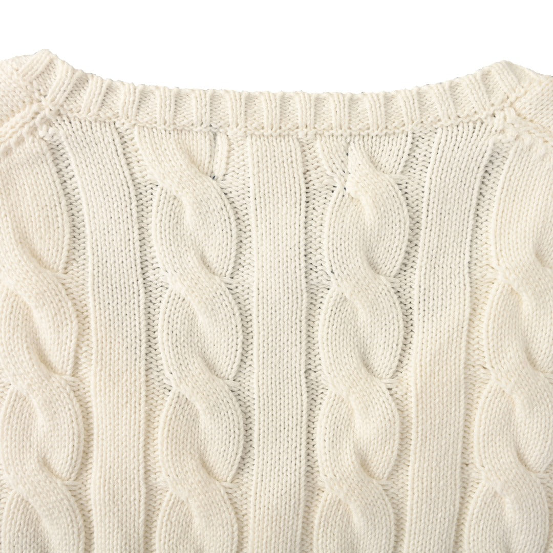 Cable-Knit V-Neck Sweater Cream