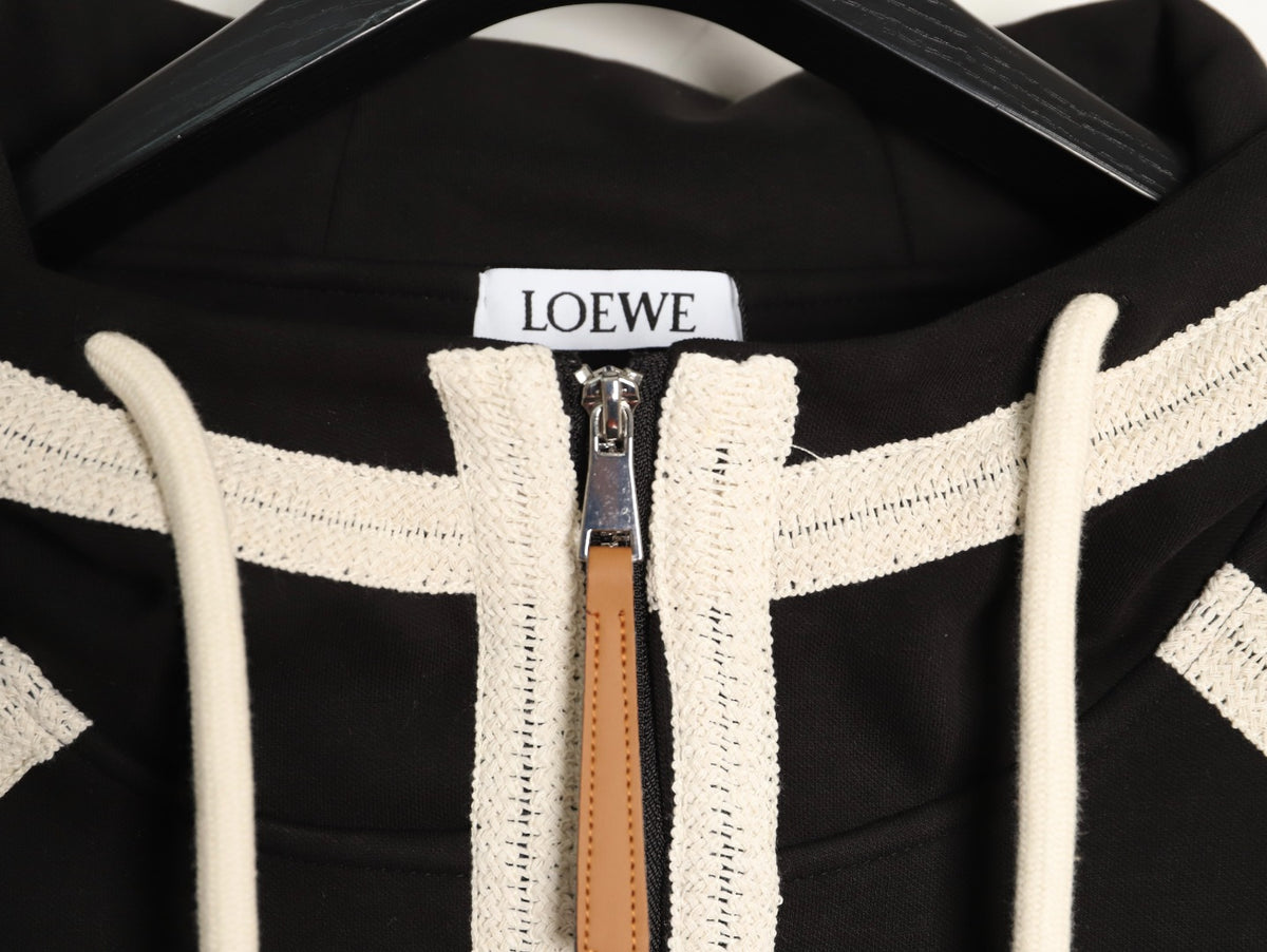 Anagram Piped Zip-Up Hoodie Black