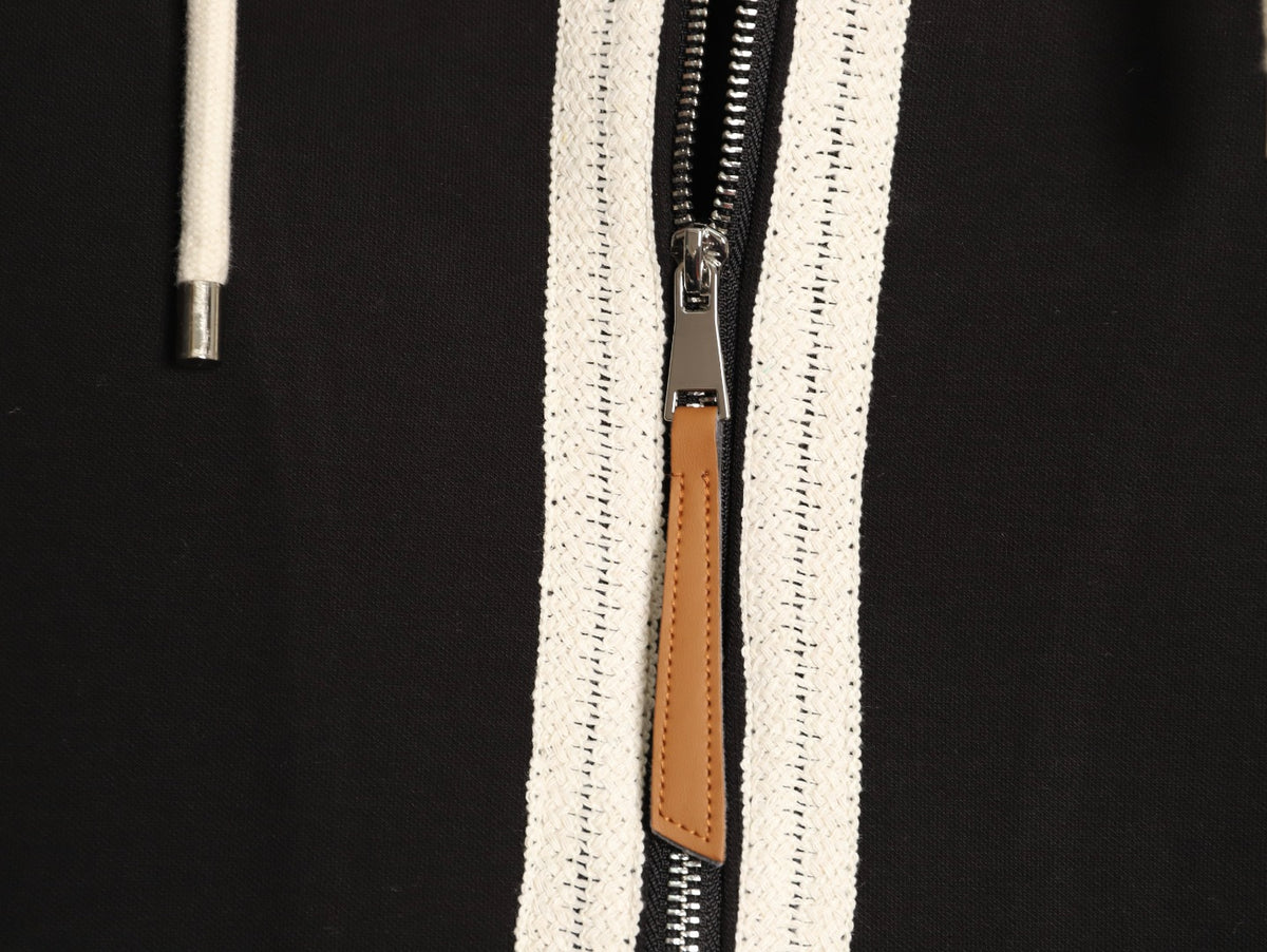 Anagram Piped Zip-Up Hoodie Black