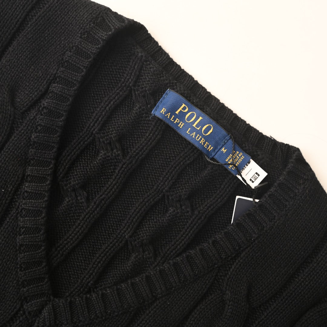 Cable-Knit V-Neck Sweater Black