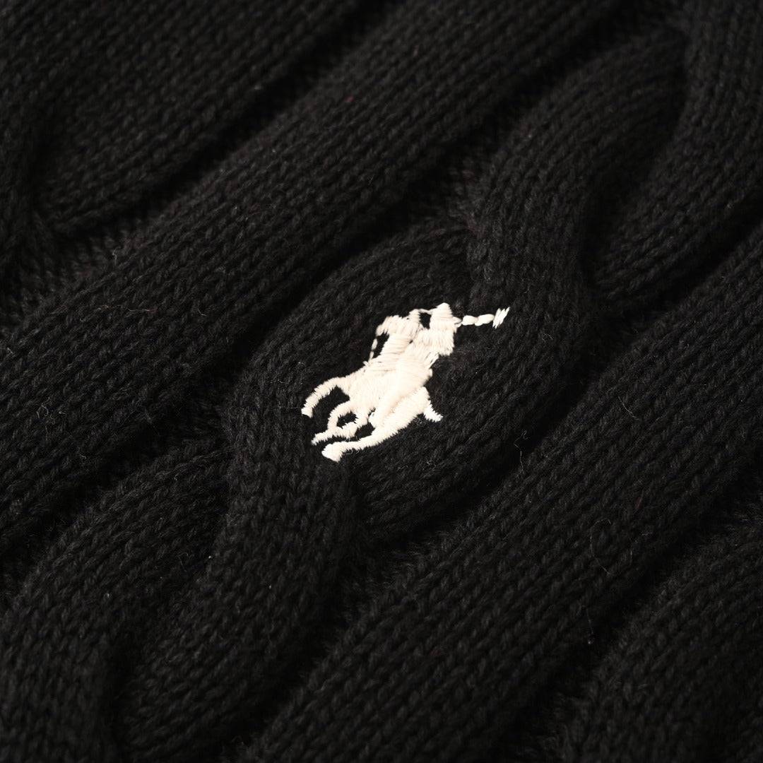 Cable-Knit V-Neck Sweater Black