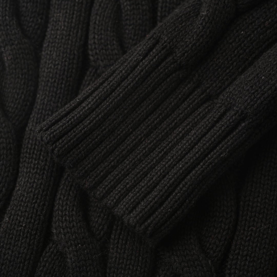 Cable-Knit V-Neck Sweater Black