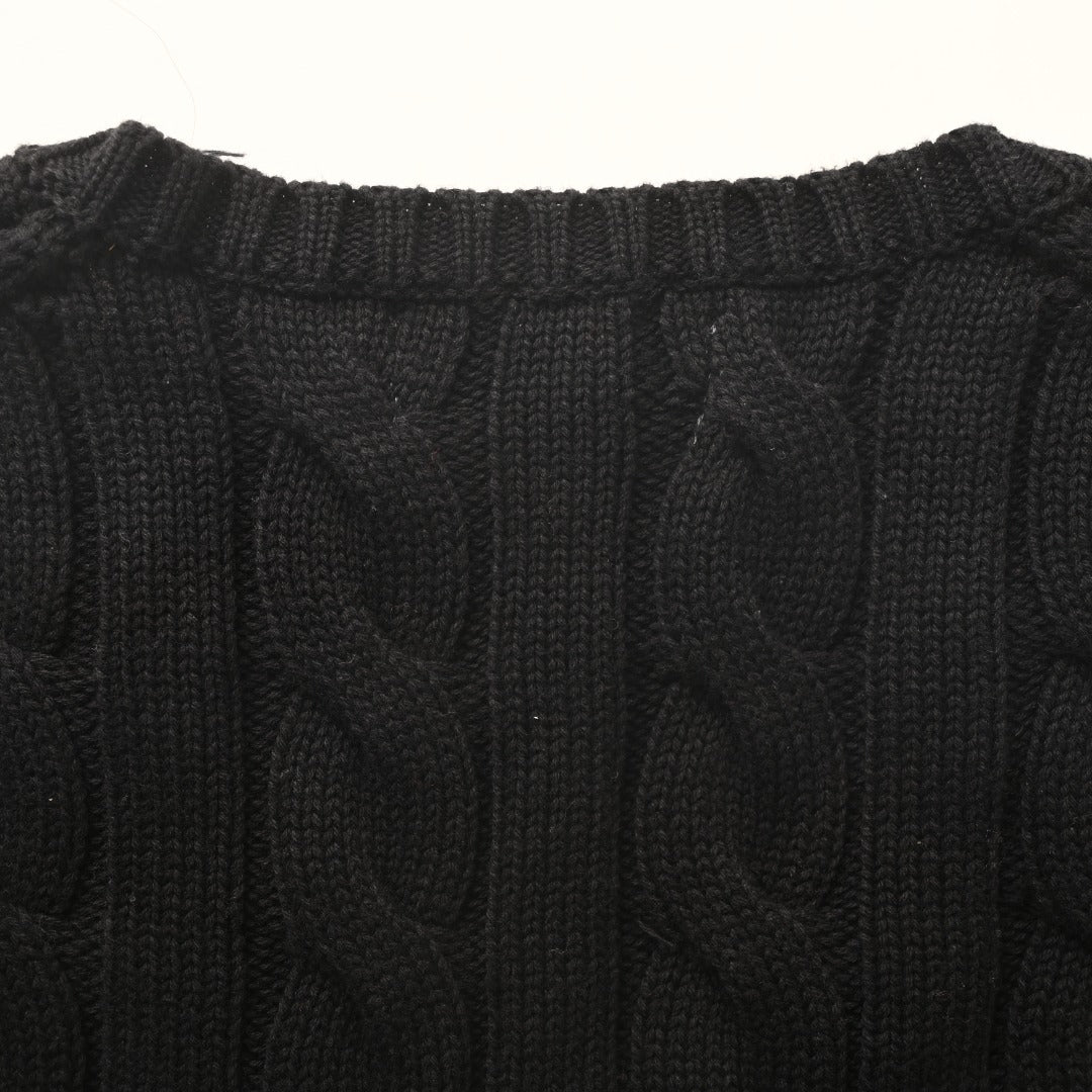 Cable-Knit V-Neck Sweater Black