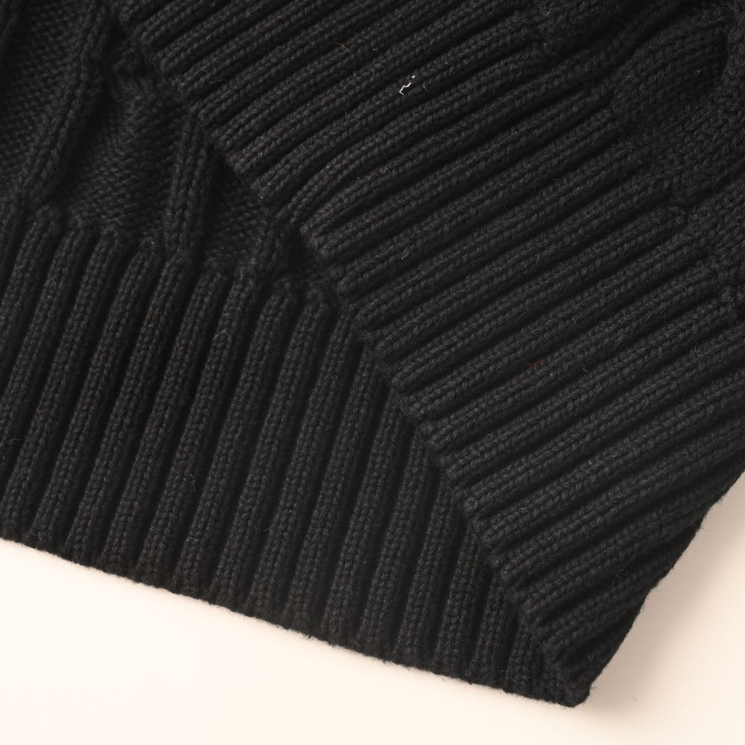 Cable-Knit V-Neck Sweater Black