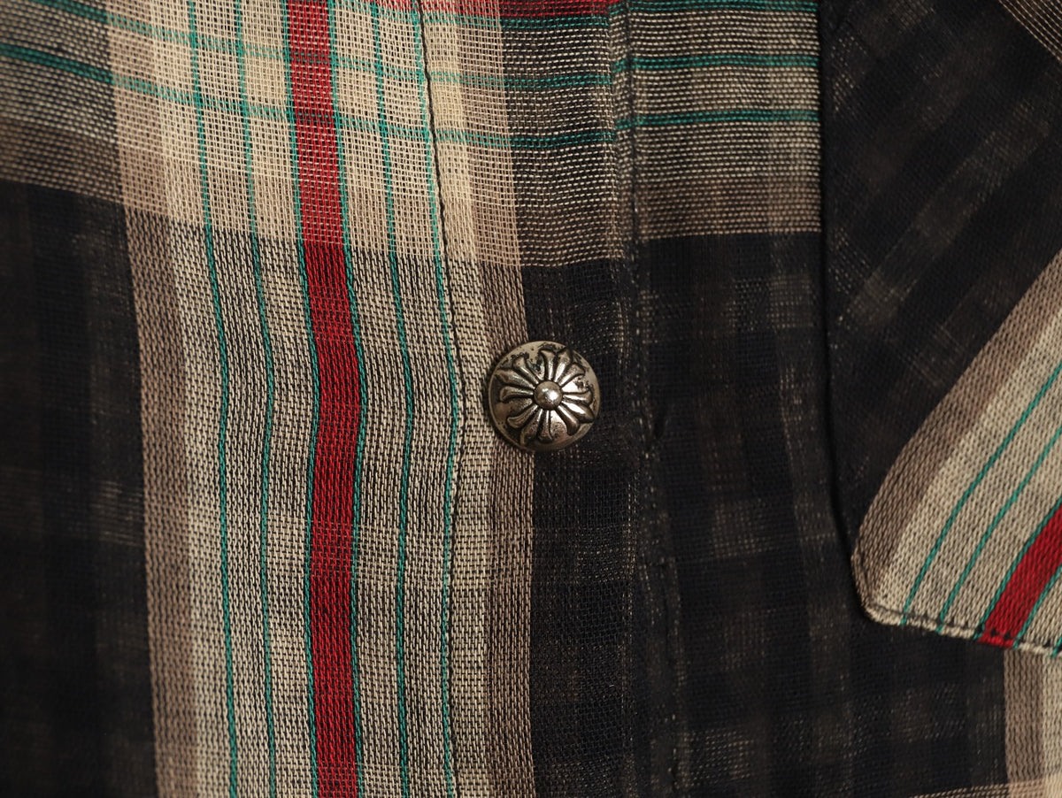 Leather Cross Patch Plaid Flannel Shirt