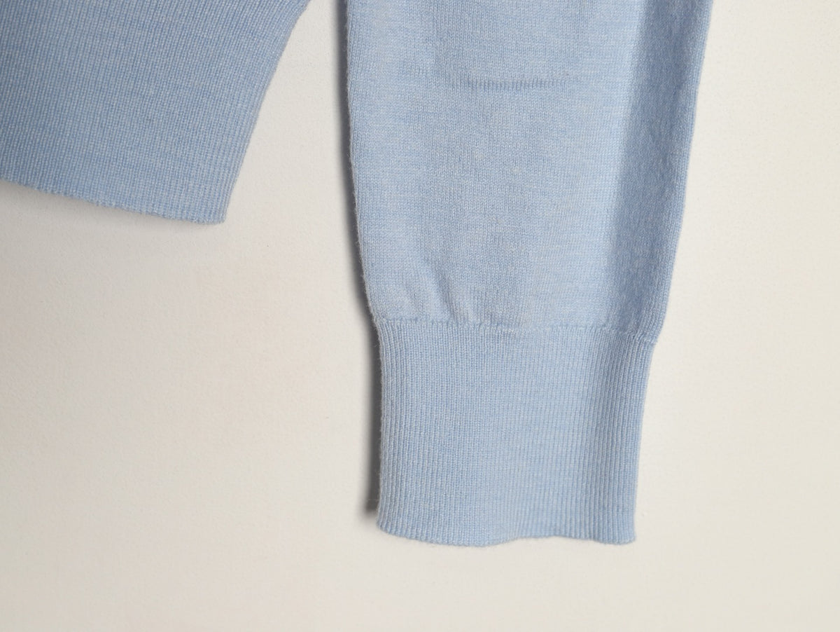 Stretch Cotton-Blend Crewneck Cardigan Light Blue