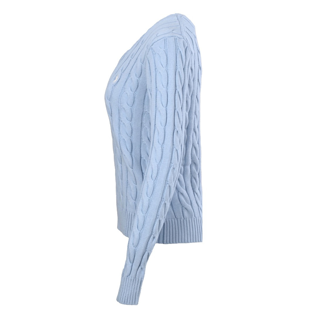 Cable-Knit V-Neck Sweater Light Blue