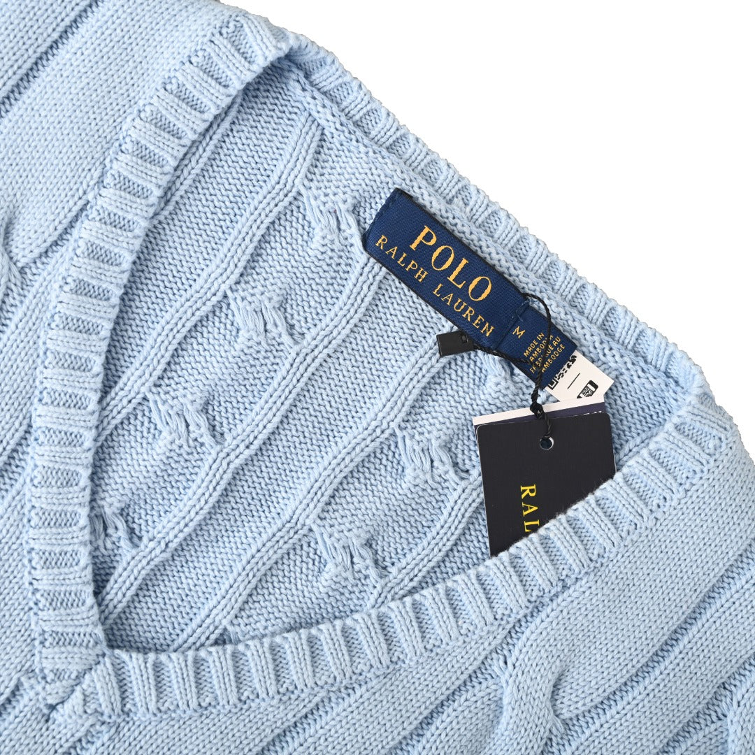 Cable-Knit V-Neck Sweater Light Blue
