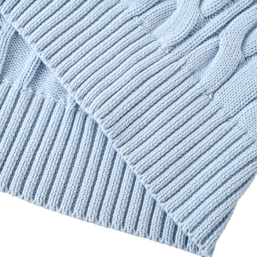 Cable-Knit V-Neck Sweater Light Blue
