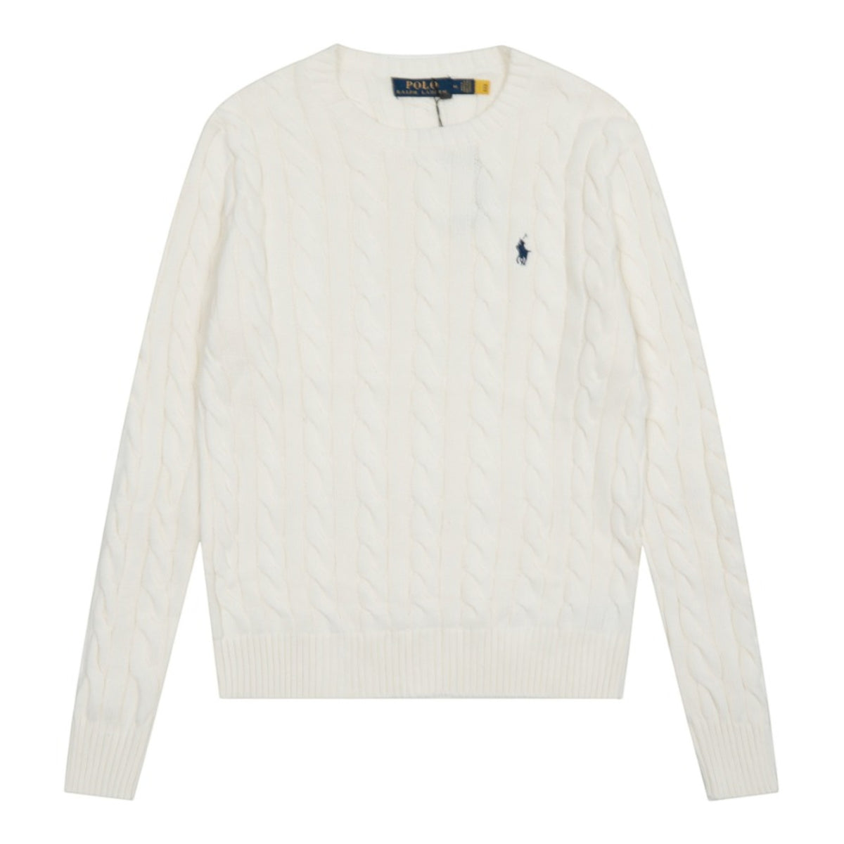 Cable-Knit Crewneck Sweater White