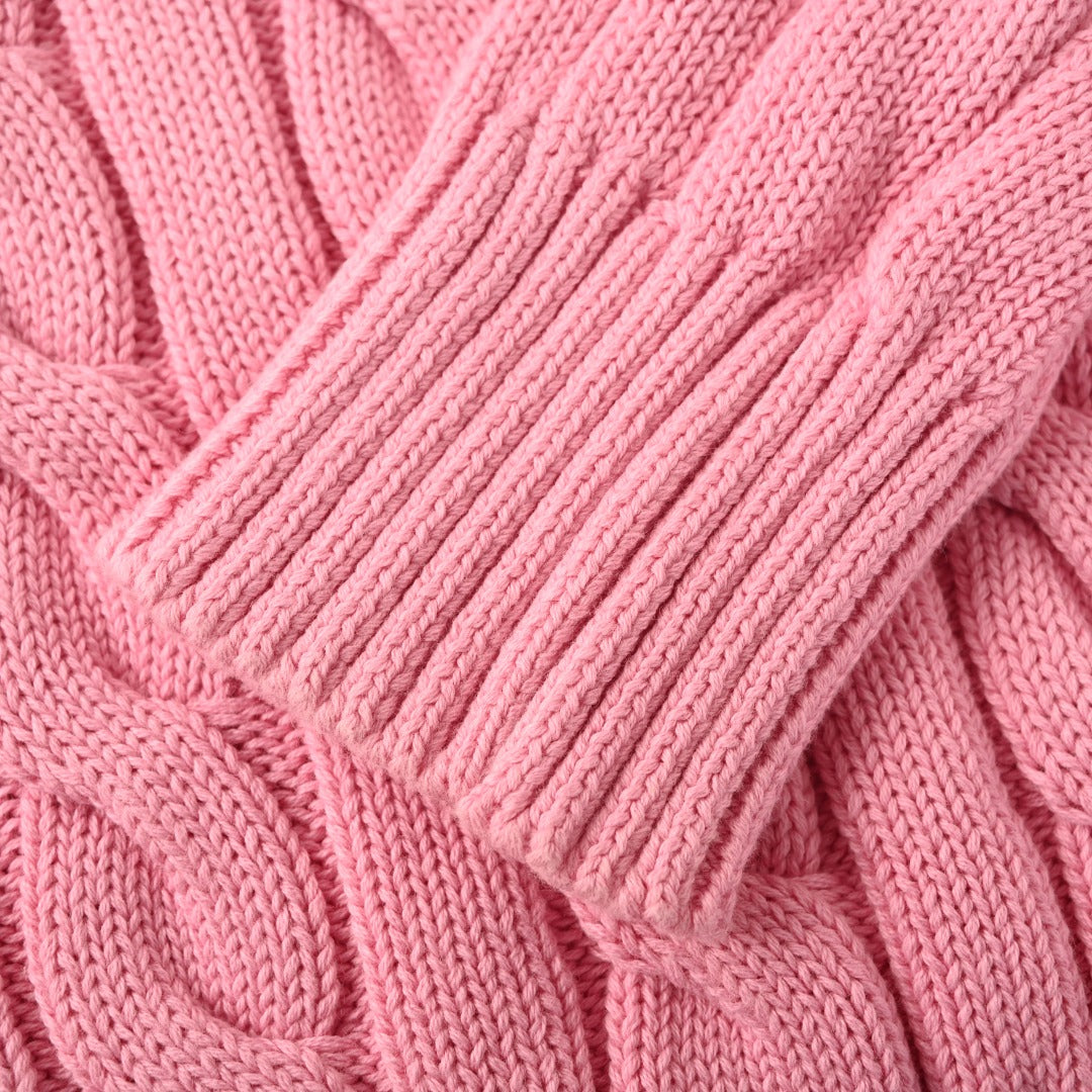 Cotton Cable-Knit V-Neck Sweater Carmel Pink