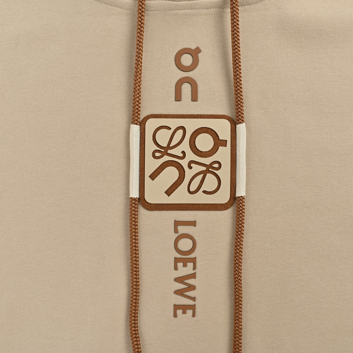 Anagram Contrast-Placket Hoodie Beige Brown