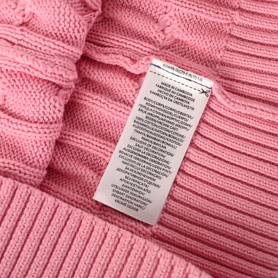 Cotton Cable-Knit V-Neck Sweater Carmel Pink