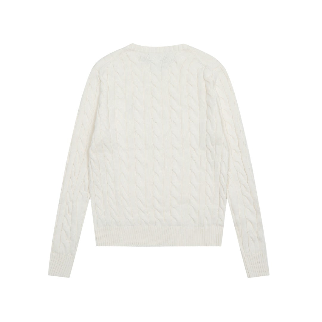 Cable-Knit Crewneck Sweater White