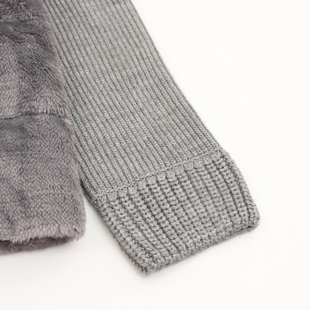 Padded Wool Teddy Cardigan Grey