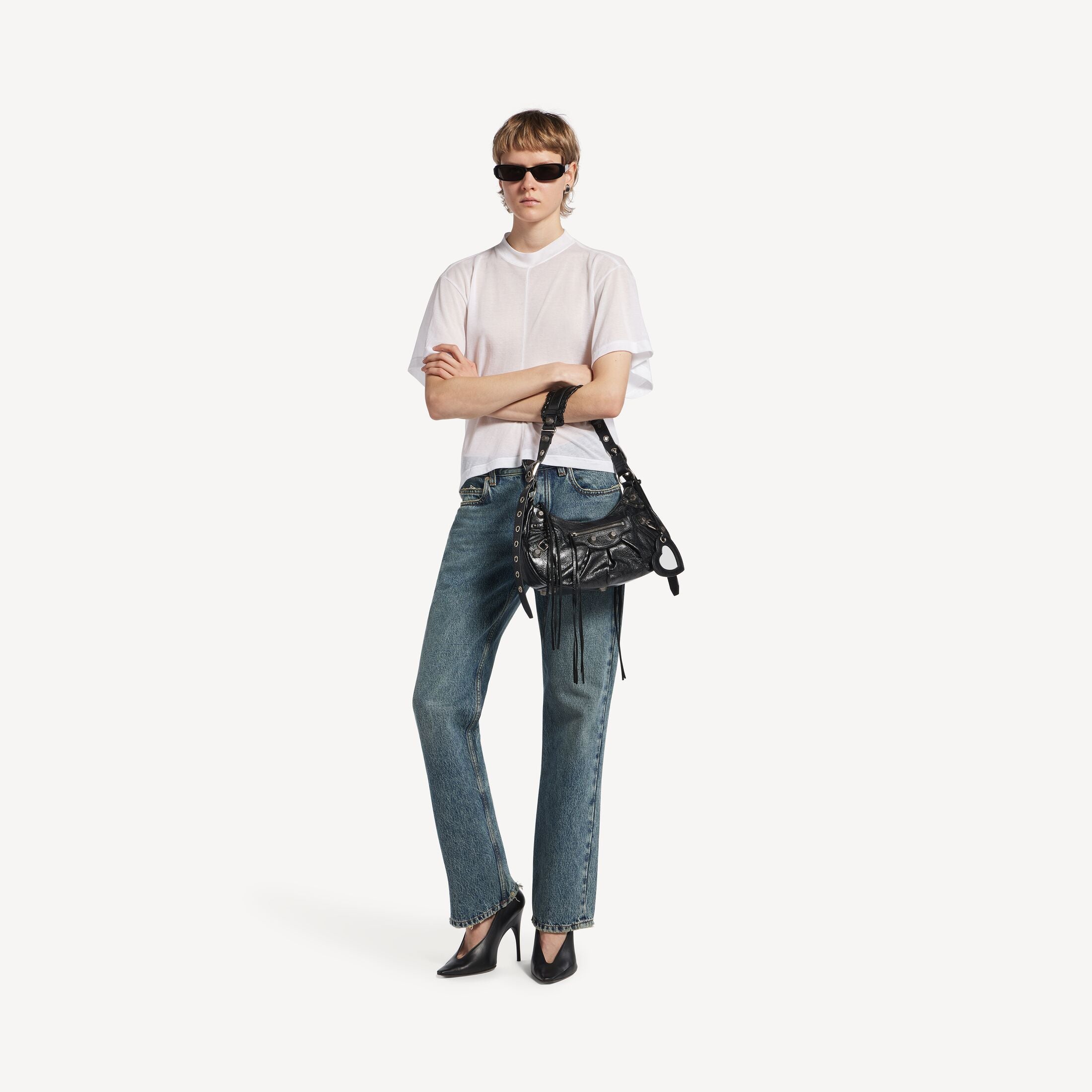 Balenciaga Le Cagole Small Shoulder Bag in Waxed Suede Calfskin