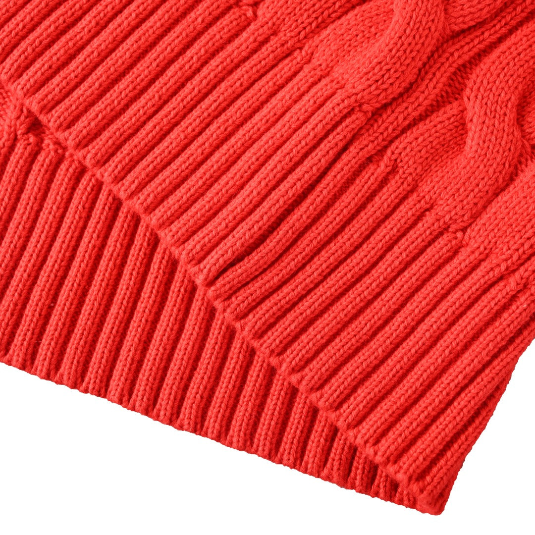 Cable-Knit V-Neck Sweater Red