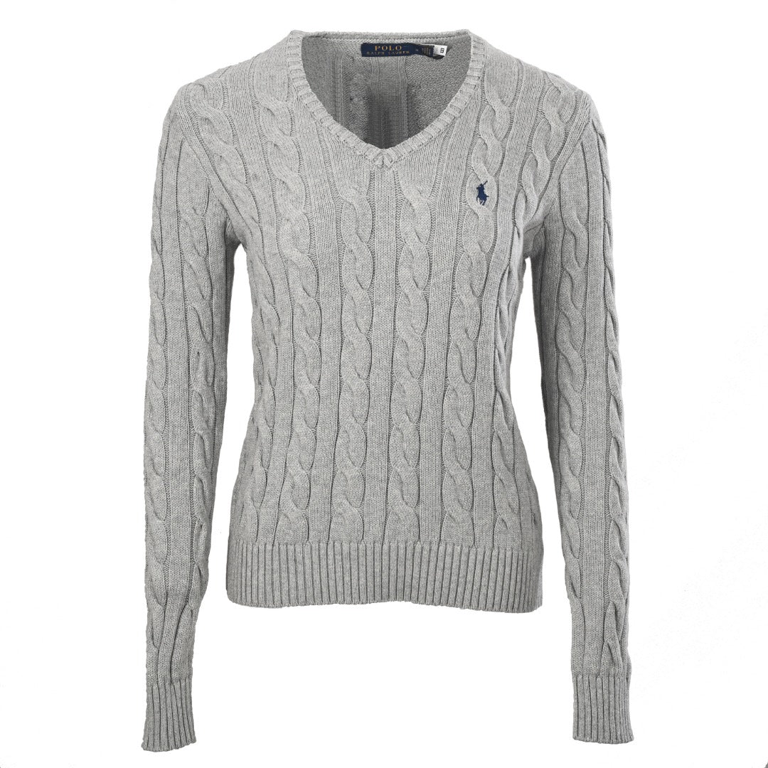 Cable-Knit V-Neck Sweater Grey