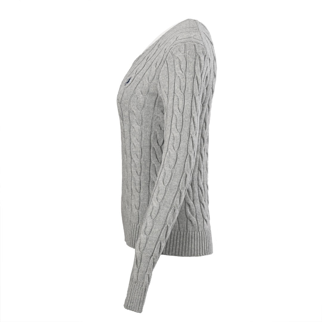 Cable-Knit V-Neck Sweater Grey