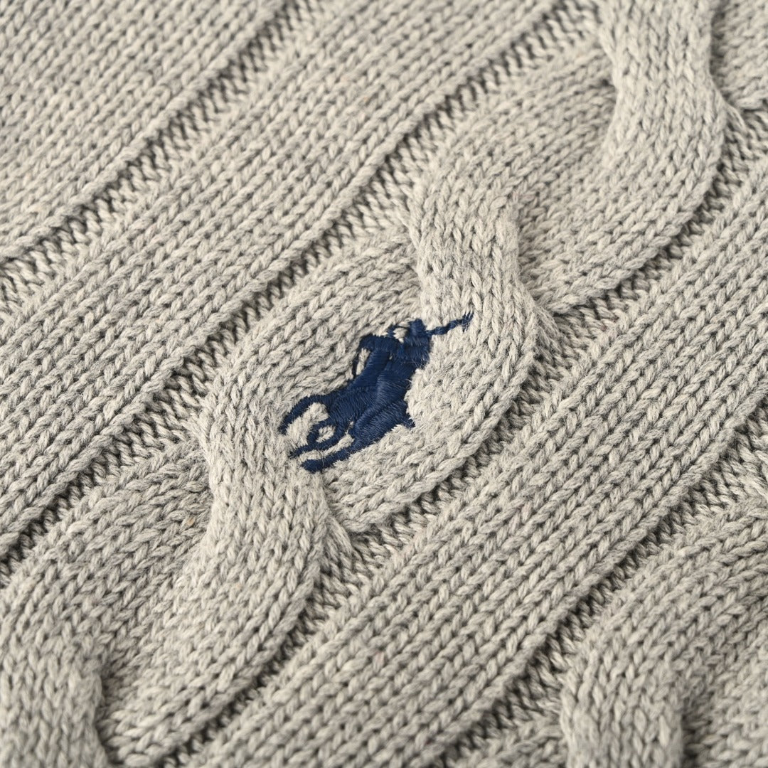 Cable-Knit V-Neck Sweater Grey