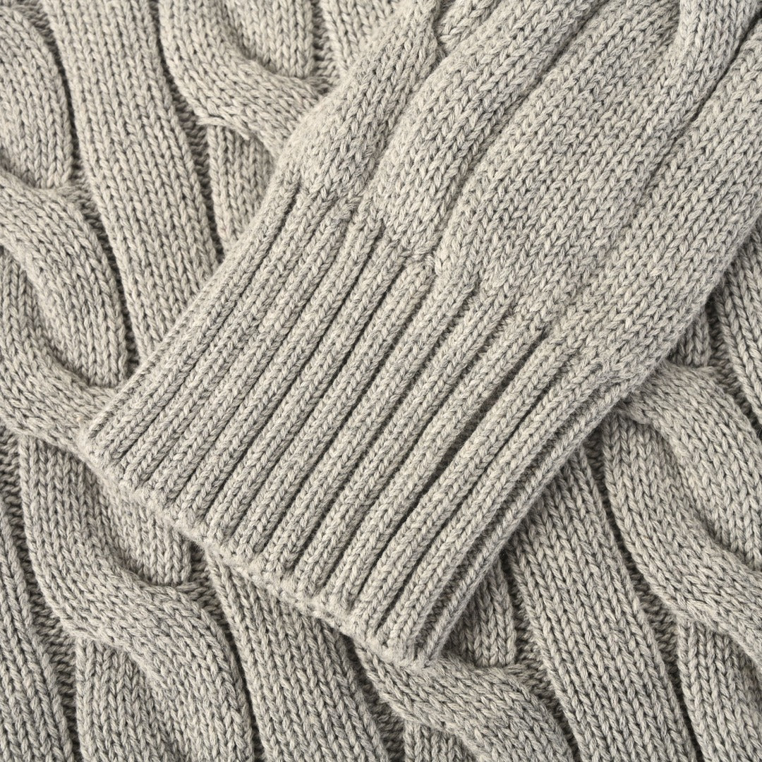 Cable-Knit V-Neck Sweater Grey