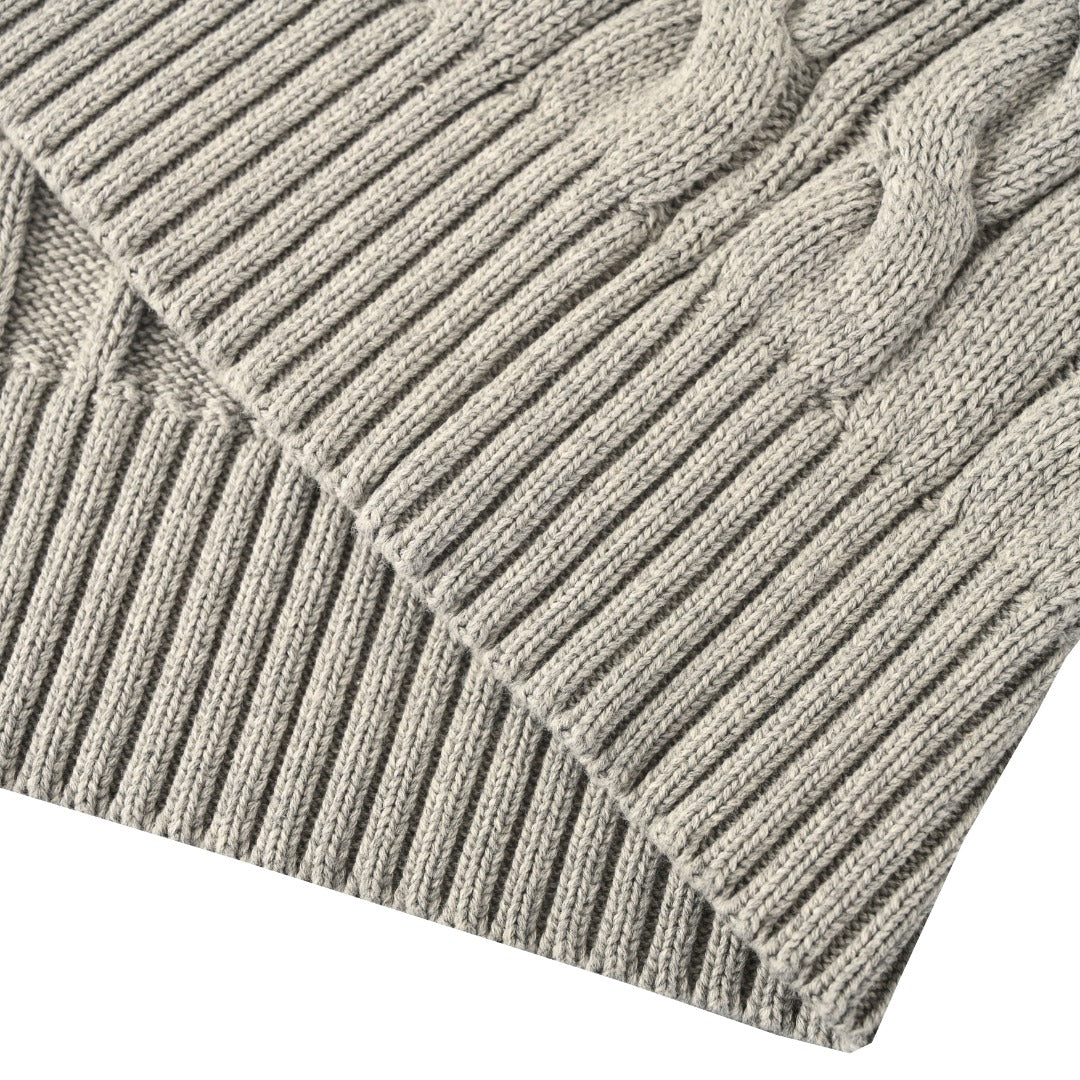 Cable-Knit V-Neck Sweater Grey