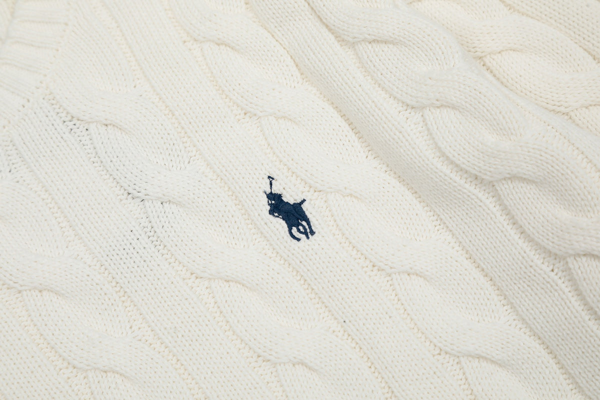 Cable-Knit Crewneck Sweater White