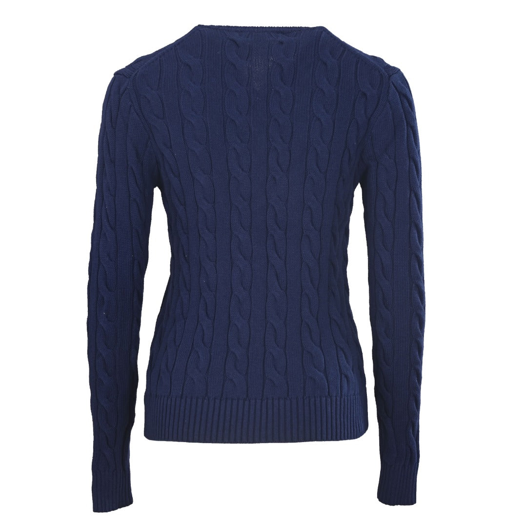 Cable-Knit V-Neck Sweater Navy Blue