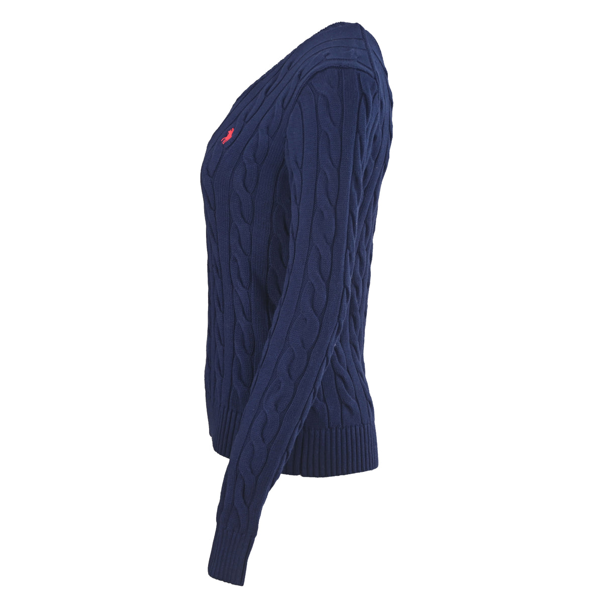 Cable-Knit V-Neck Sweater Navy Blue