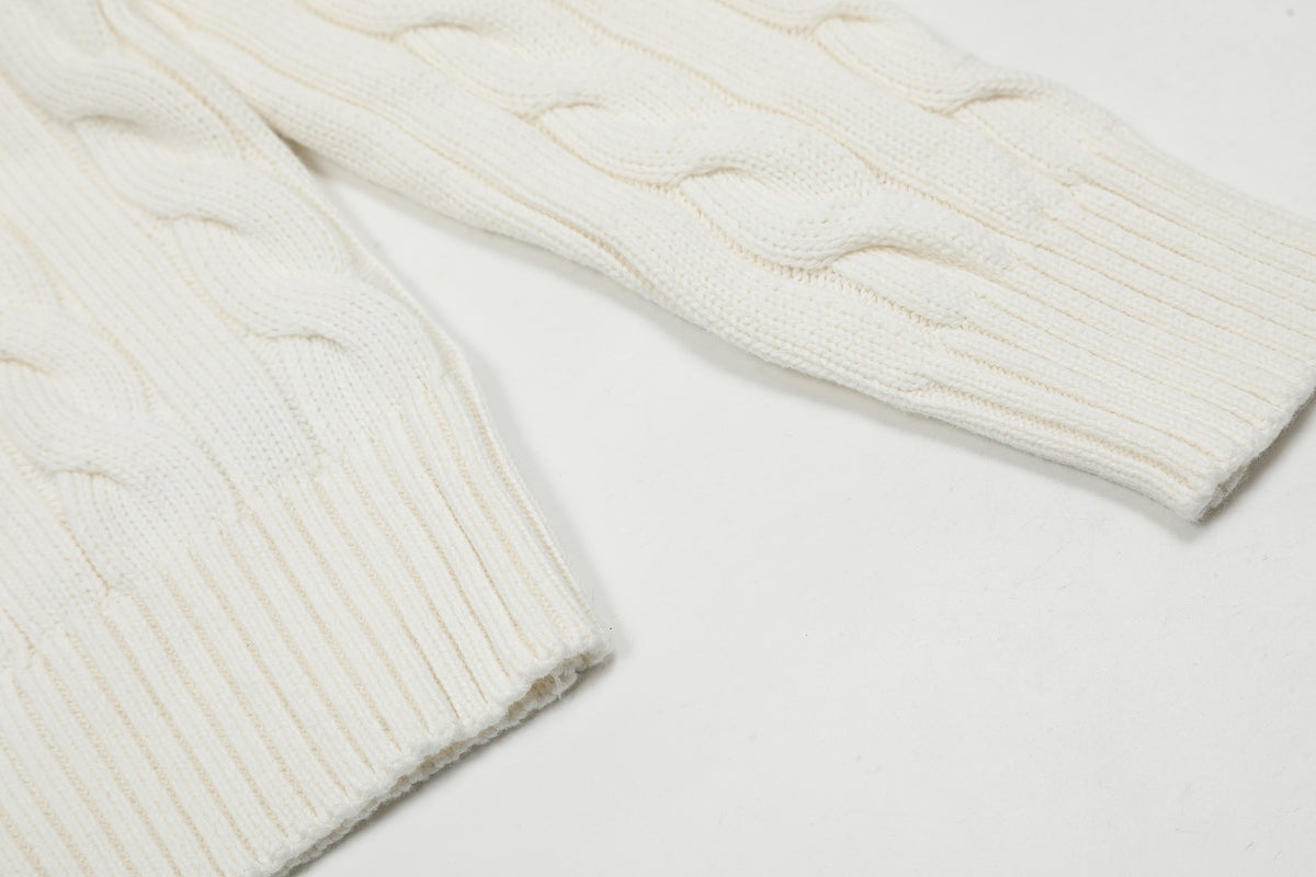 Cable-Knit Crewneck Sweater White