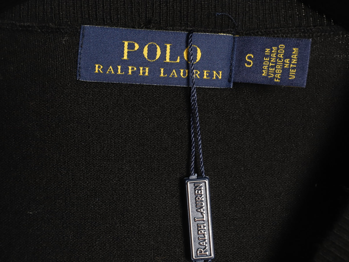 Stretch Cotton-Blend Crewneck Cardigan Polo Black