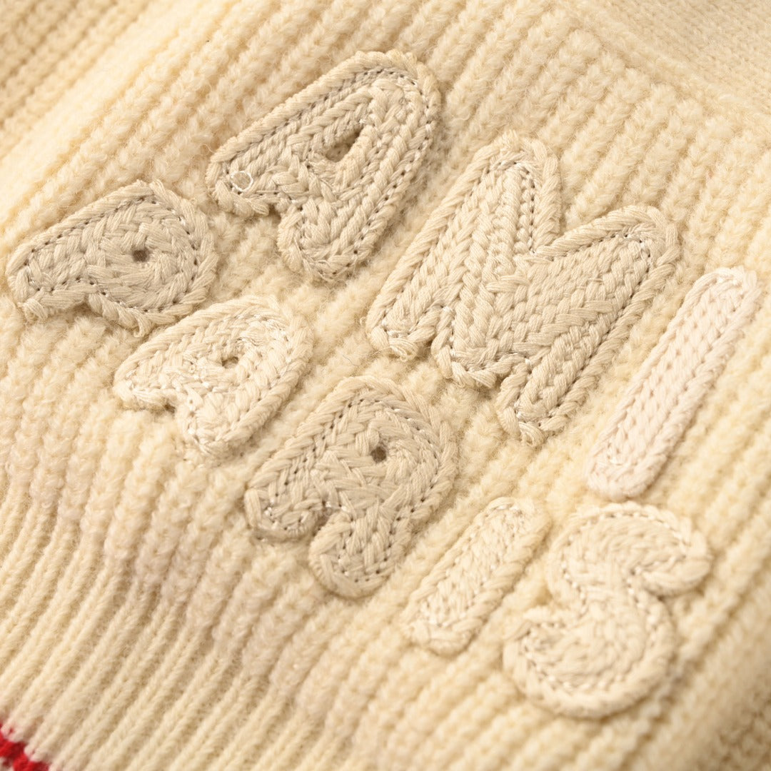 Ribbed College Cream & Red