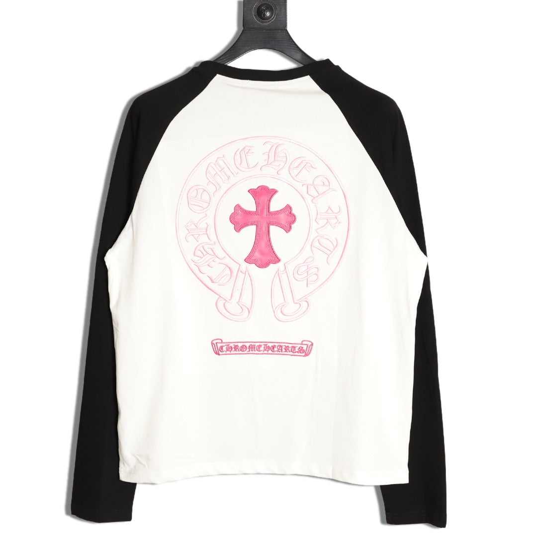 Pink Horseshoe Cross Raglan Long Sleeve T-Shirt Black & White