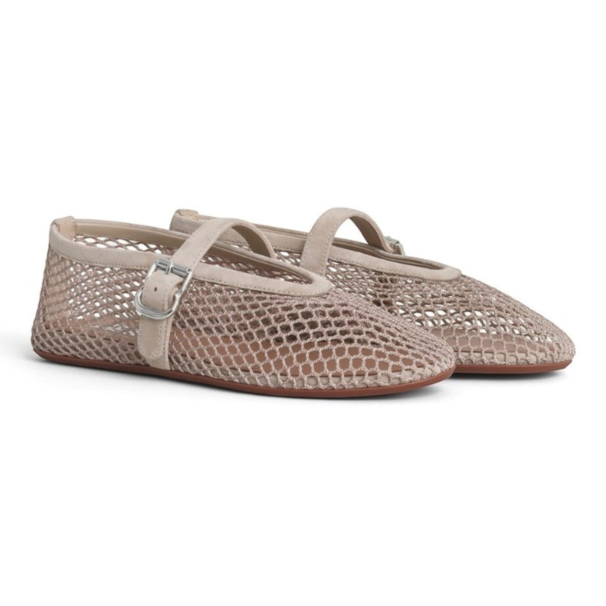 Fishnet Mary Jane Ballerinas Beige