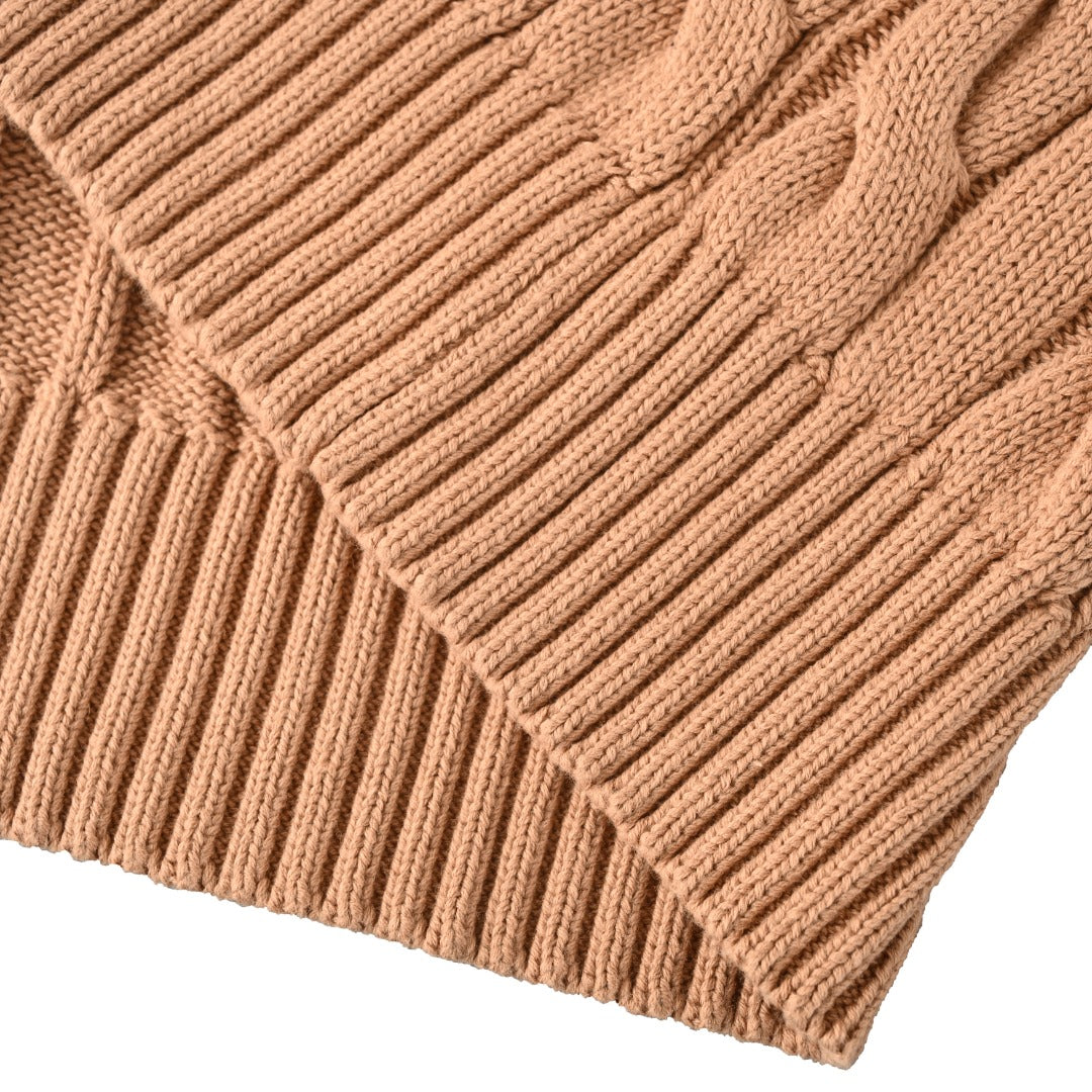 Cable-Knit Wool-Cashmere V-Neck Sweater Camel Melange