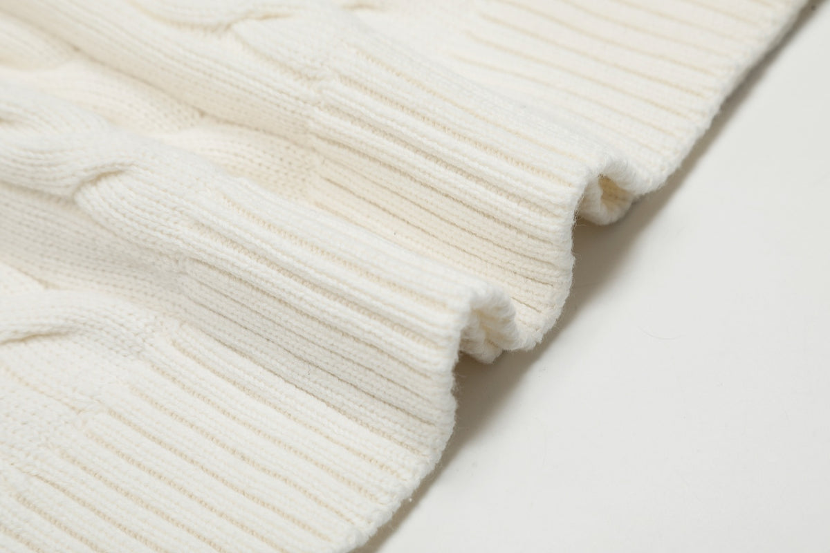 Cable-Knit Crewneck Sweater White