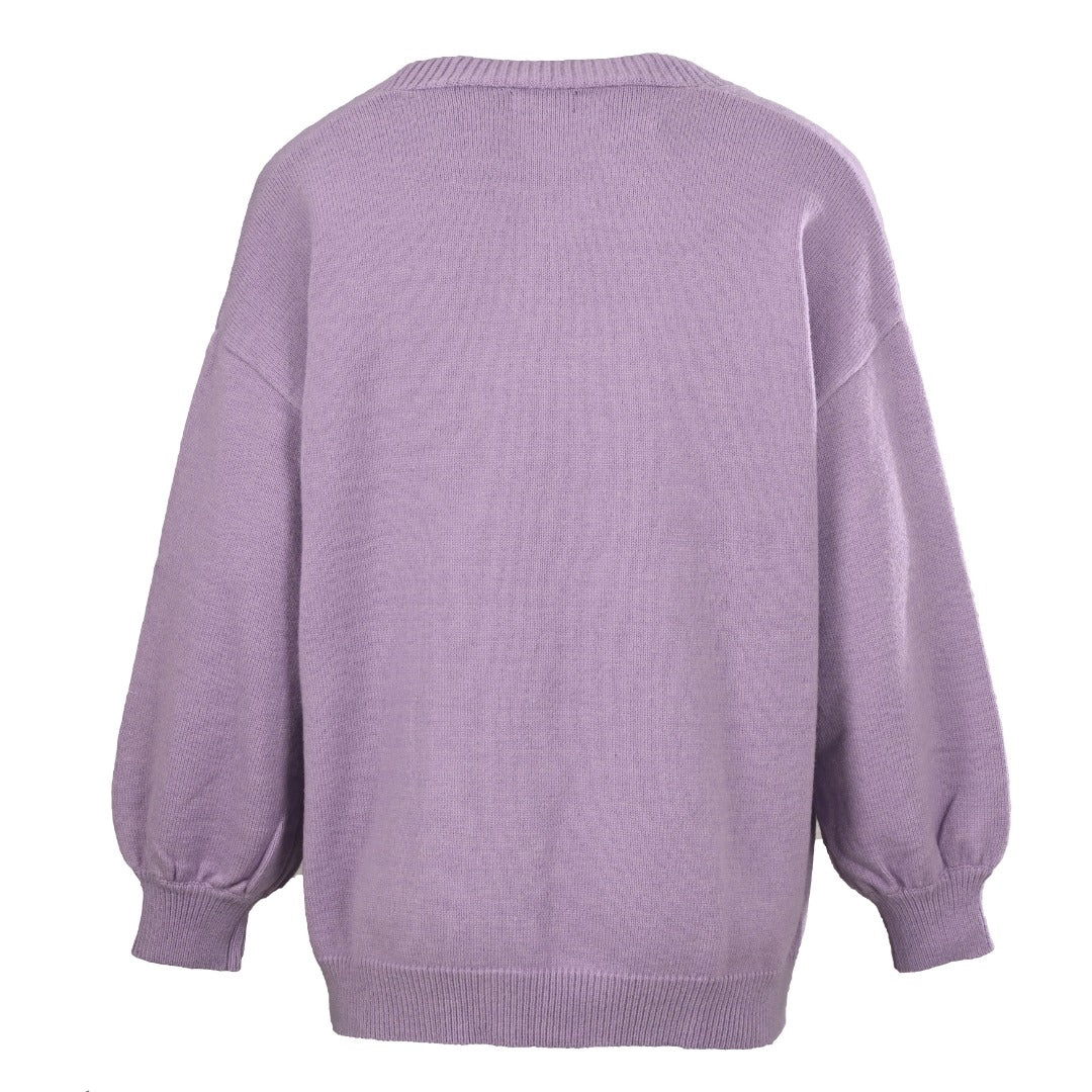 Relaxed V-Neck Knit Cardigan Pastel Purple