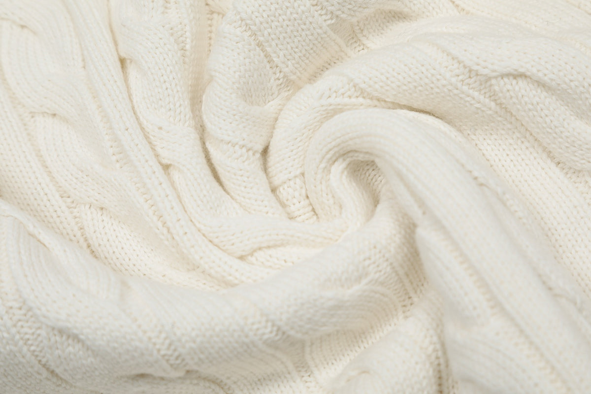 Cable-Knit Crewneck Sweater White