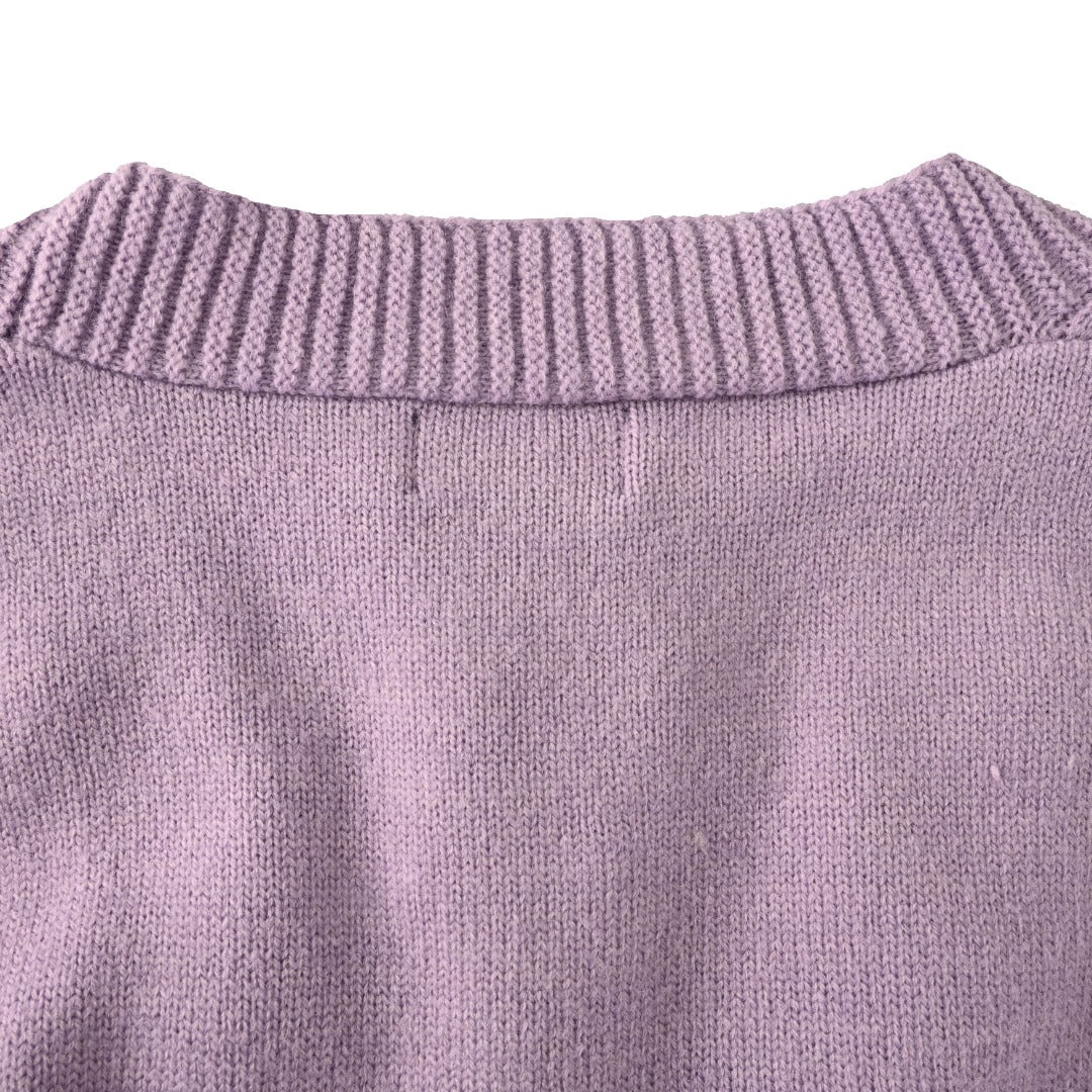 Relaxed V-Neck Knit Cardigan Pastel Purple