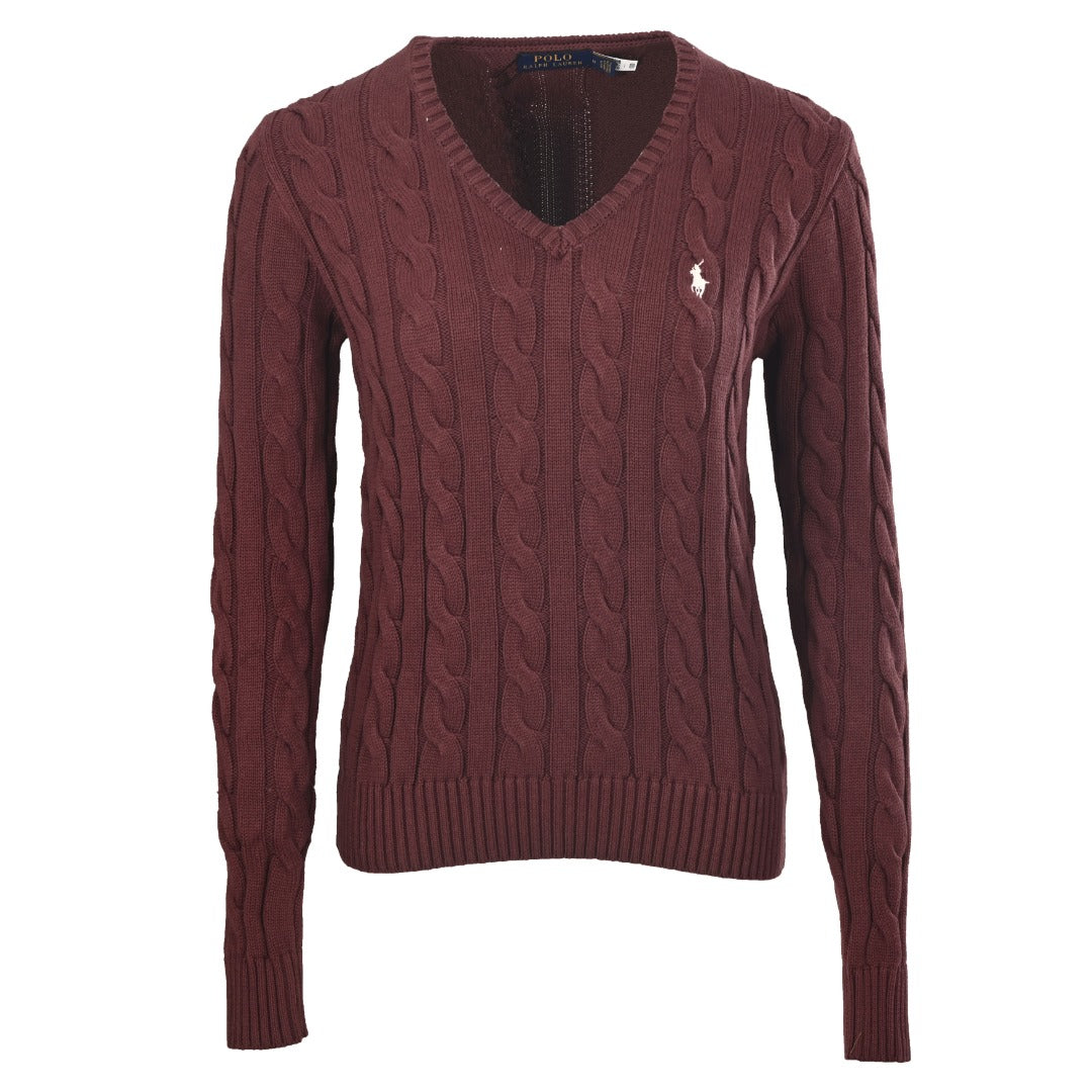 Cable-Knit V-Neck Sweater Rich Ruby
