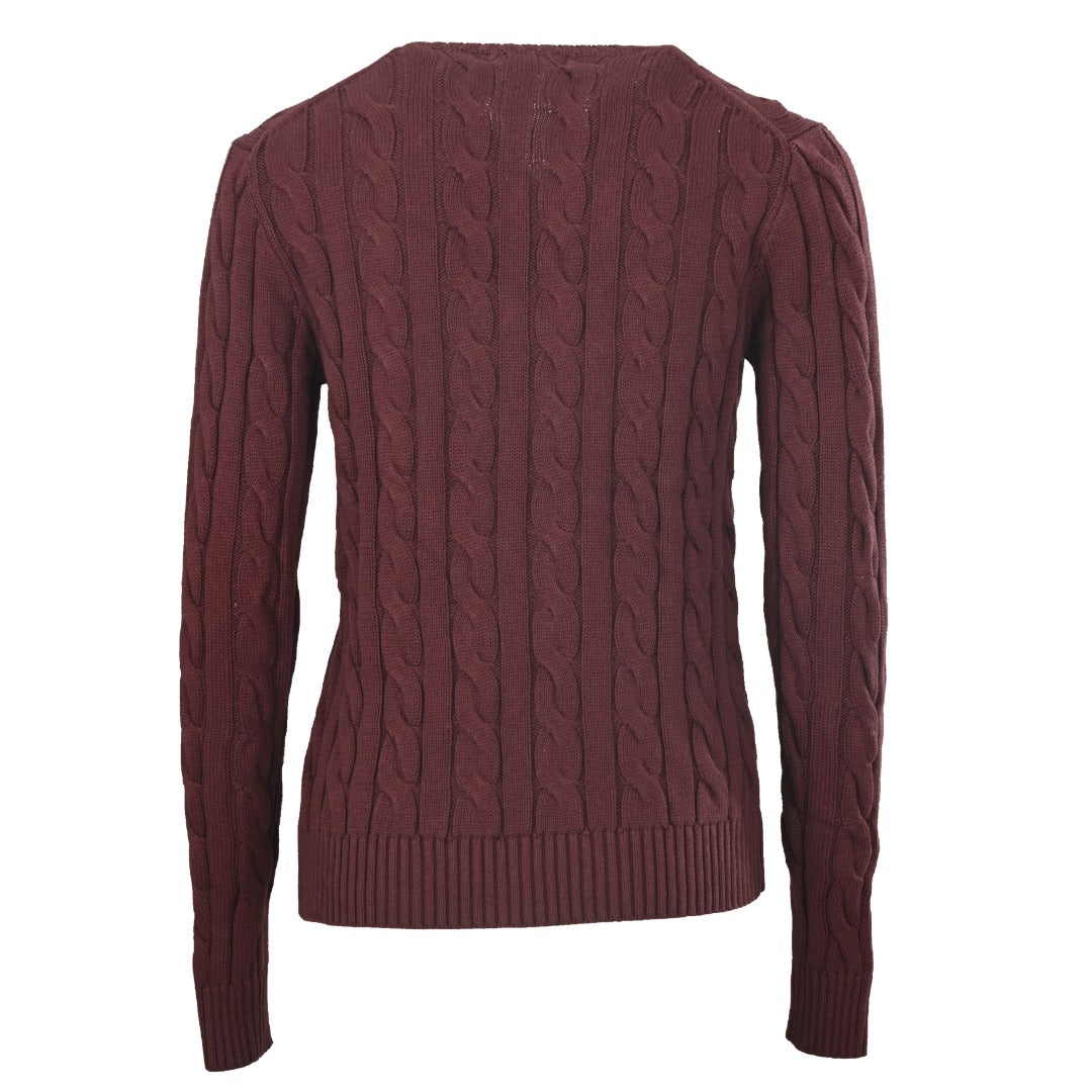 Cable-Knit V-Neck Sweater Rich Ruby
