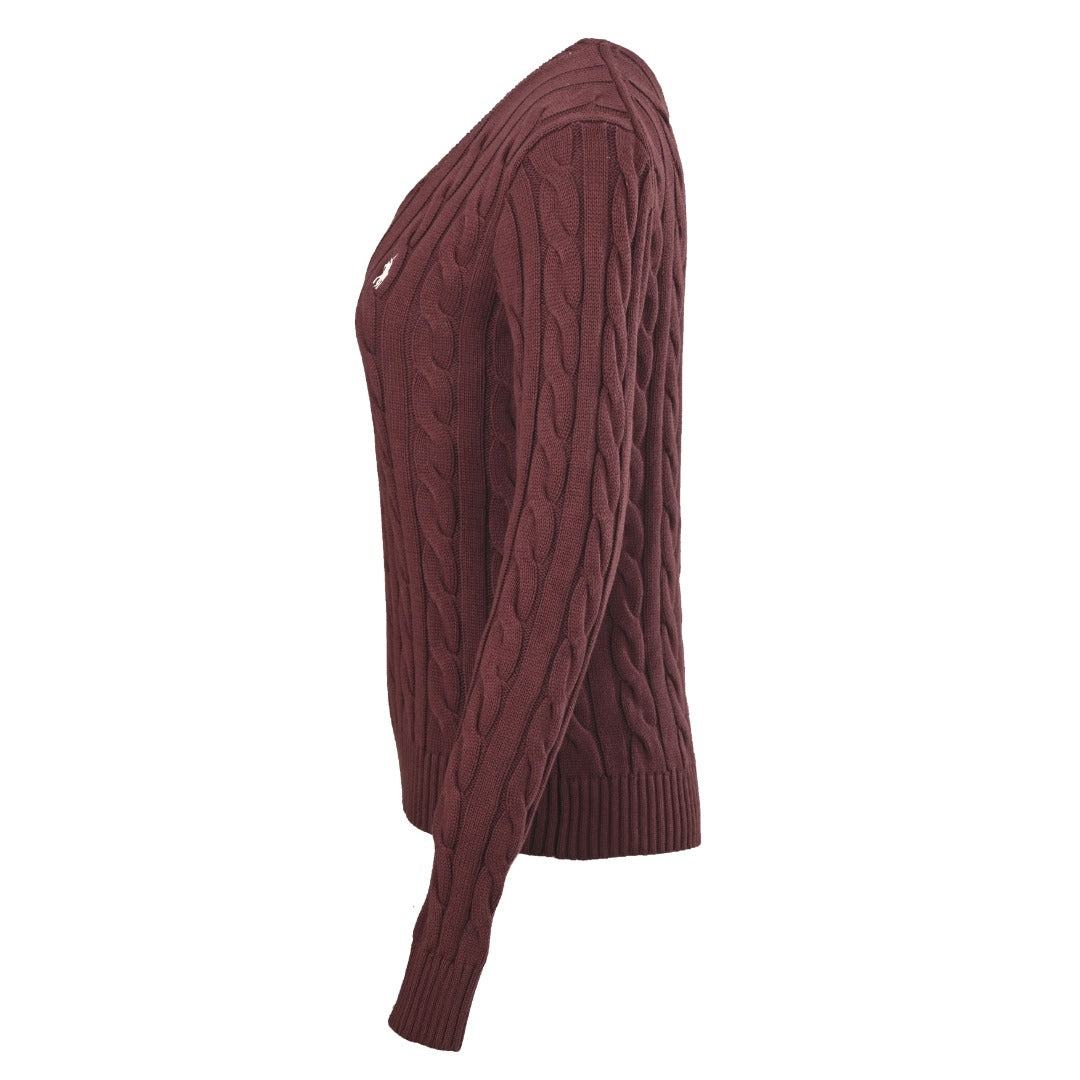 Cable-Knit V-Neck Sweater Rich Ruby